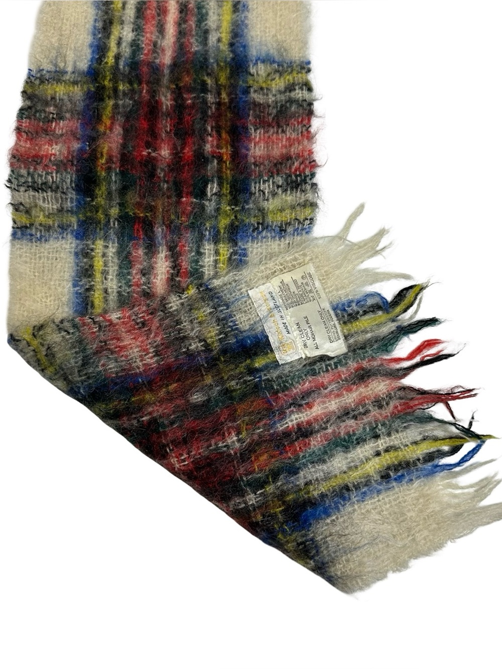 Vtg Kinloch Anderson Scotland Mohair Pile Viscose Lined Tartan Plaid Scarf 12x43